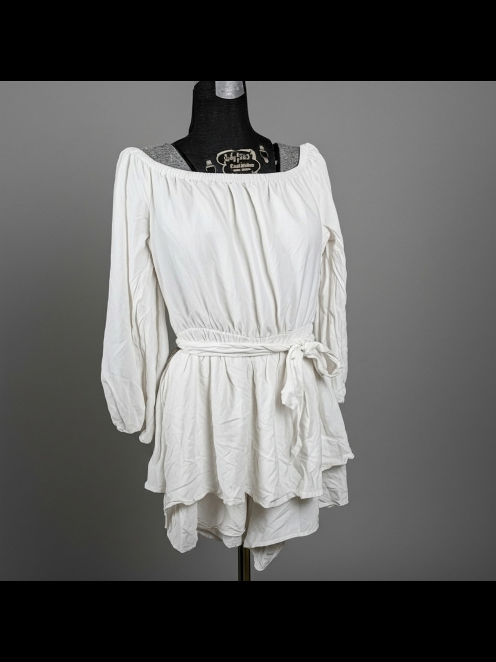 NWOT Express Cream Off-White Elastic Waist Layered Romper Size M